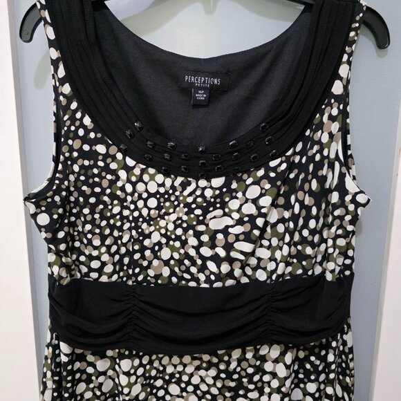 Perceptions 16P Black White Spotted Sleeveless Knee Length Dress - Picture 2 of 10